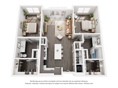 Floor plan for 2 beds, 2 baths, 1203 sqft